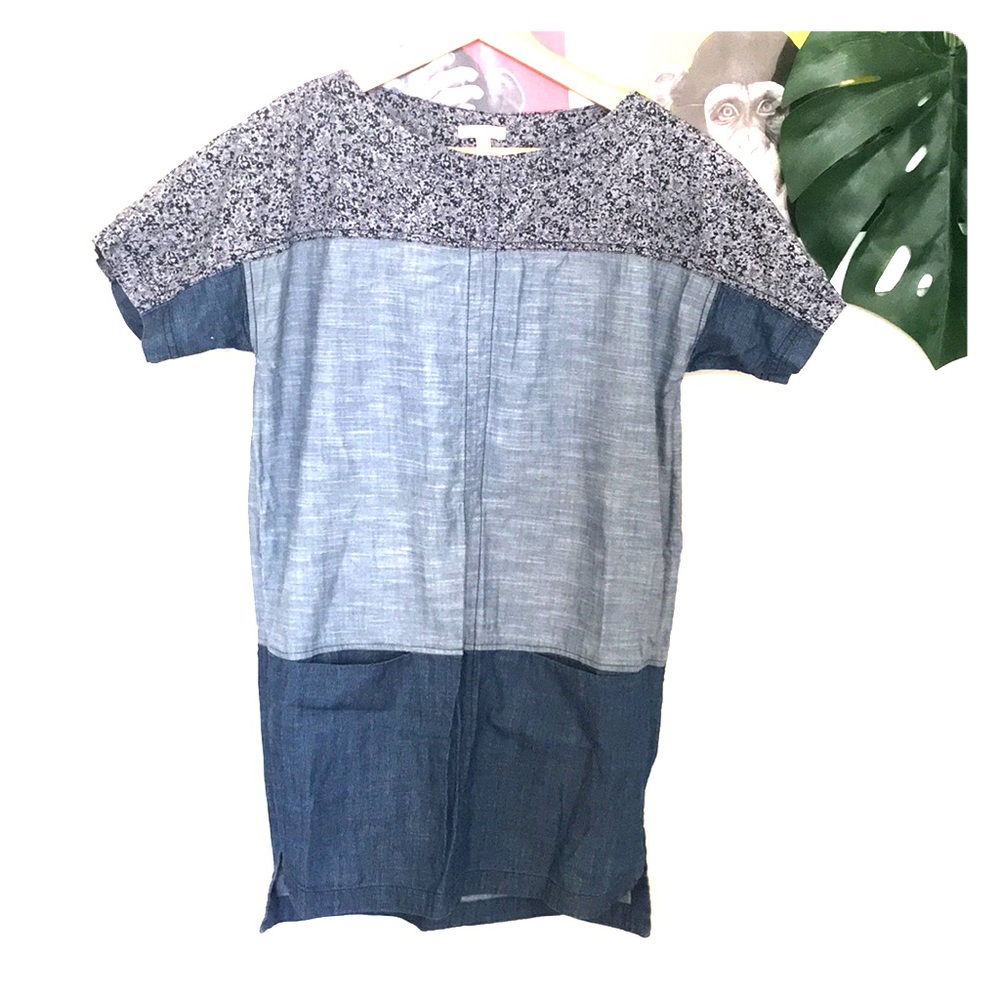 Patch Work Floral Dress in Denim Blue Combo